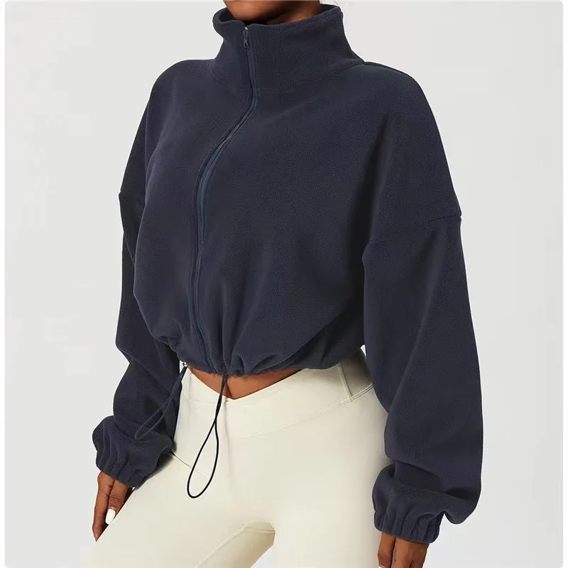 Women's Sports Coat Fleece-lined Warm Casual Loose Running Crop Top Long Sleeve Fitness Sweatshirt Sports Coat Yoga Sweatshirt women workout jackets