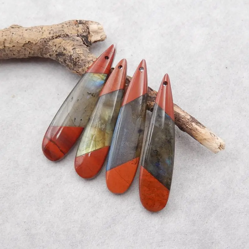 4Pcs Natural Stone Red River Jasper,Labradorite Fashion Gemstone Handmade Necklace Accessories Pendant Bead 40x9x4mm 11g