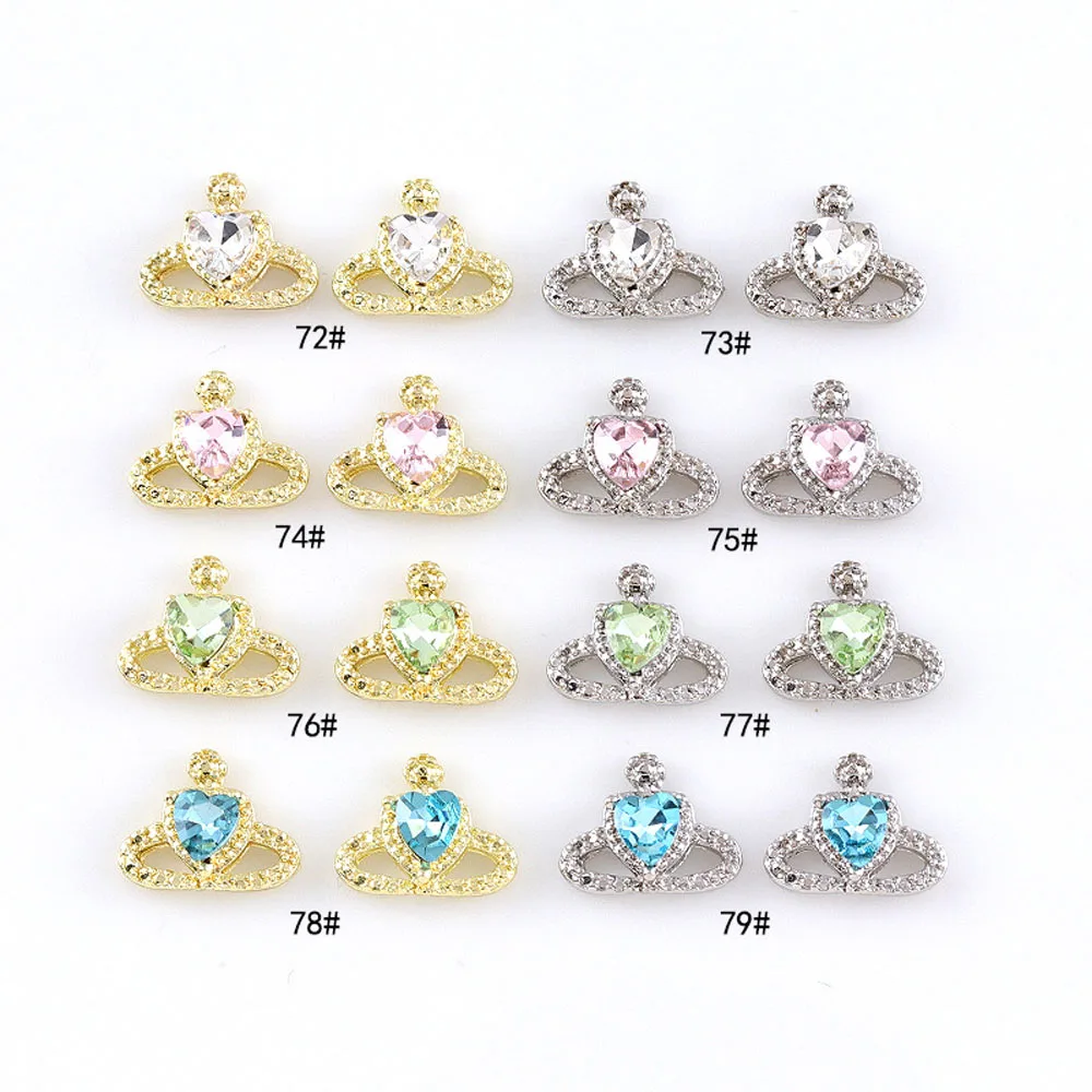 10Pcs/lot 3D Alloy Planet Nail Art Charms Colorful Gold/Silver Metal Rhinestone 11*9mm Heart Saturn Decorations DIY Nail Parts