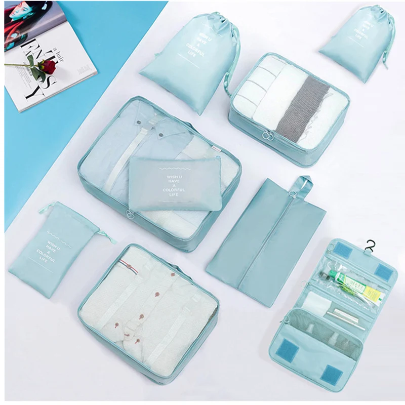 9 Pieces Set Travel Storage Bags Clothes Underwear Shoes Tidy Pouch Portable Luggage Organizer Bag Packing Cube Travel Bag