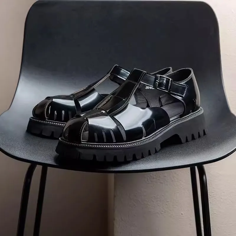 Mens Cowskin Genuine Leather Sandal Buckle Strap Summer Thick