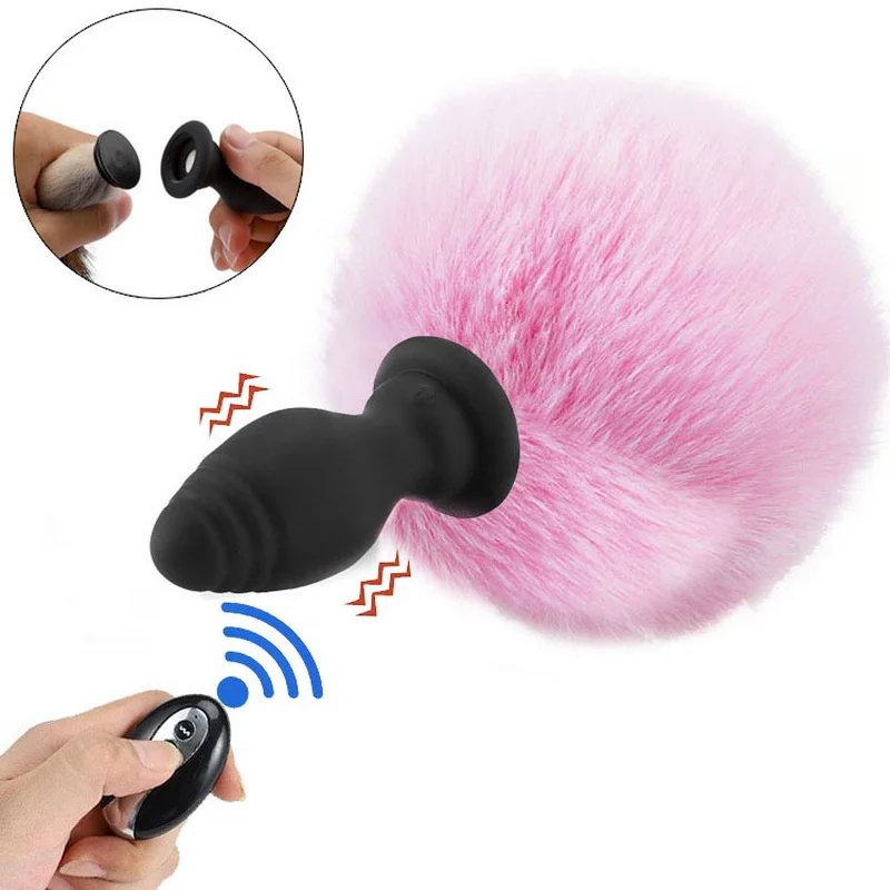 Remote Control Wireless Fox Tail Anal Vibrator Vibrating Butt Plug Anus Dilator Vibrating_voghion.com