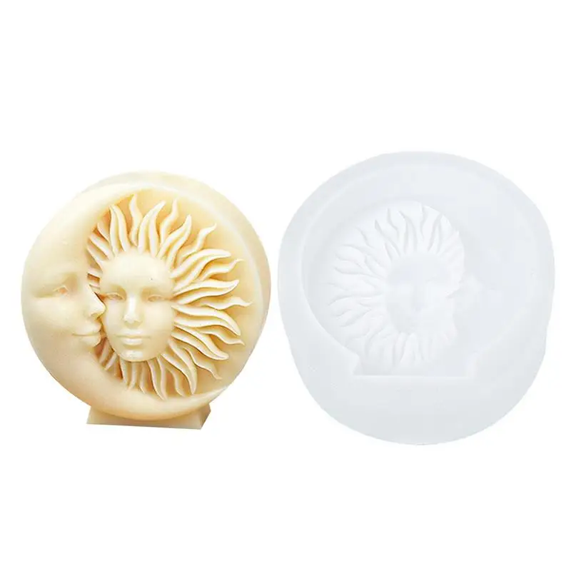 

Sun Face Mold Double-sided Silicone Mold Scented Candle Mold Ornament Creative Epoxy Resin Casting Plaster Mold Soap Making Mold