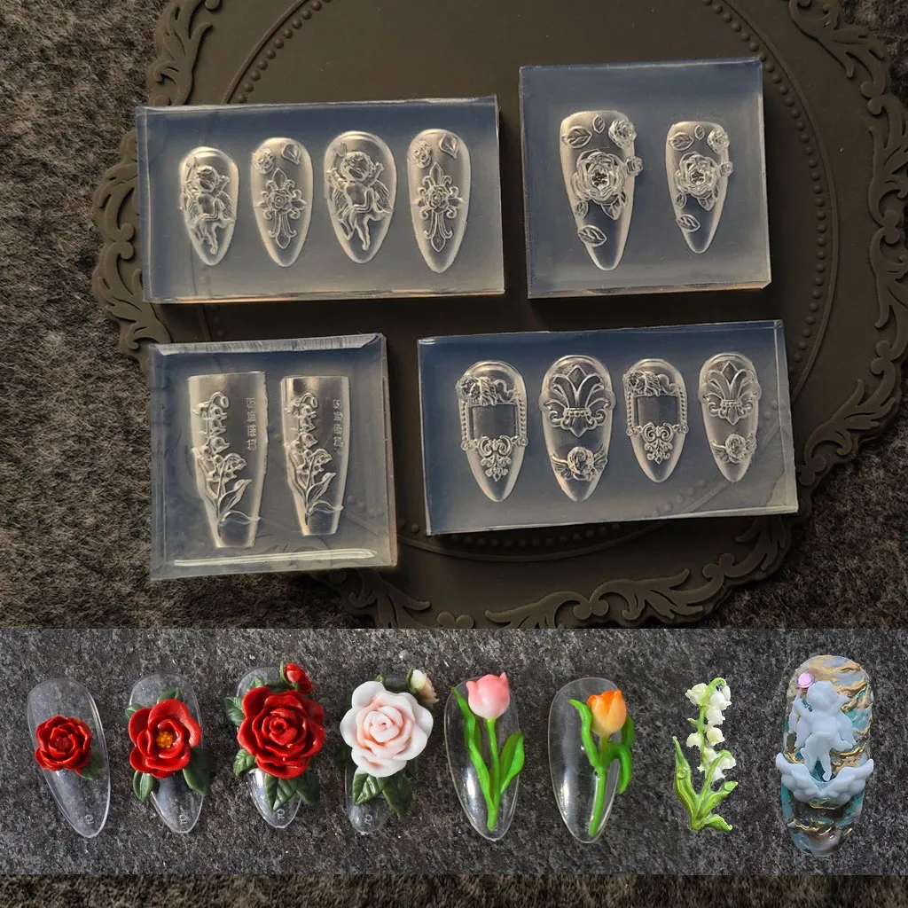 Moule acrylique 3D en forme de rose tulipe, muguet de la vallée, décorations pour nail art, design en silicone, N64.DIY, 1 pièce