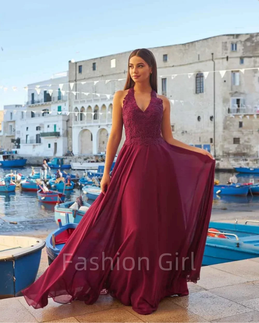 

2024 New Sexy Deep V Neck Evening Gown Classic Chiffon Backless Dress Romantic A-line Floor-Length Gowns Vestidos De Novia