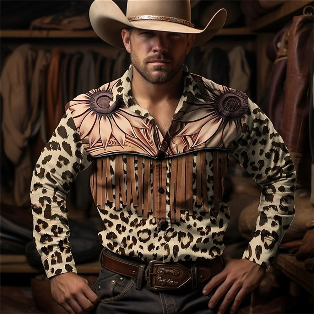 New Retro Fashion Simple Long Sleeve Western Denim Men's Social Shirt Top Rock Men's Street Retro Fashion Casual Clothing