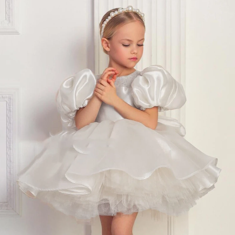 Elegant Big Bow 1st Birthday Christening Princess Dress for Baby Girl
