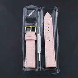 Premium Genuine Leather Watch Strap in Green, Purple, and Blue with Gift Box - 22mm (Pink - gold)