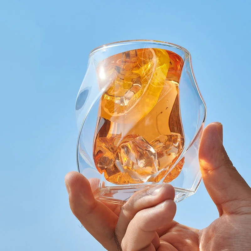 Double walled lead-free 200ML whiskey glass cup old fashioned Cocktail Glass Rocks Cups for Water Juice