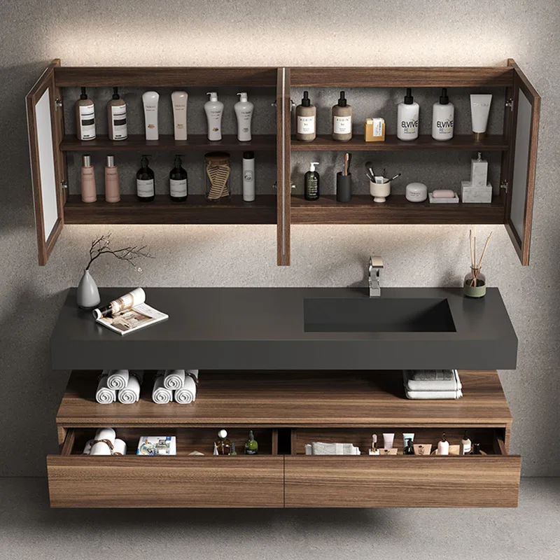 Xiaohongshu Bathroom Cabinet Combination Bathroom Rock Plate Integrated Basin Wash Hands, Facial Sink, Washbasin, Japanese minim