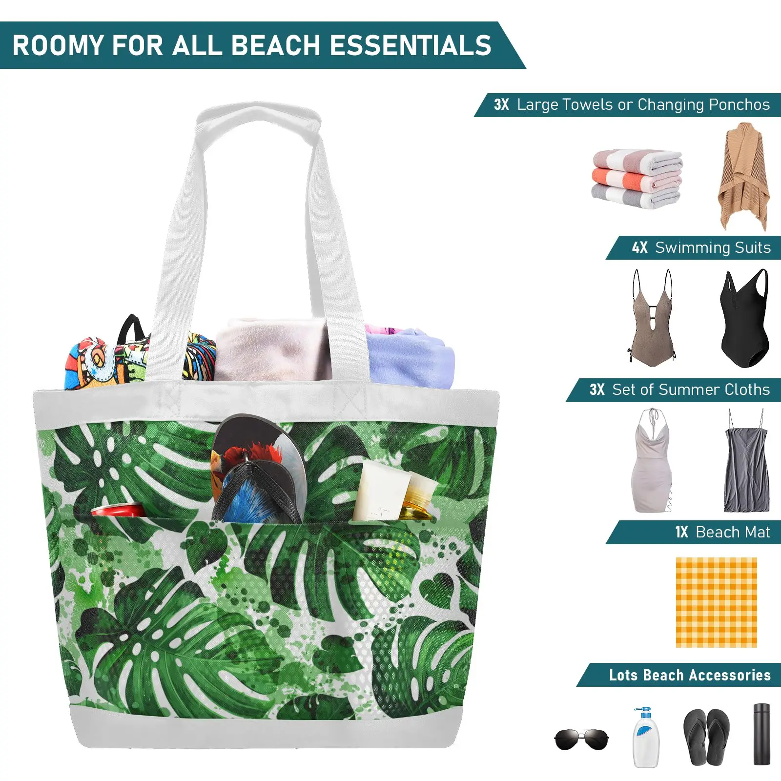 Summer Beach Tote Bag For Women 2022 Nylon Handbags Shopper Shoulder Bag Large Capacity Tropical Palm Leaf Travel Shopping Bag