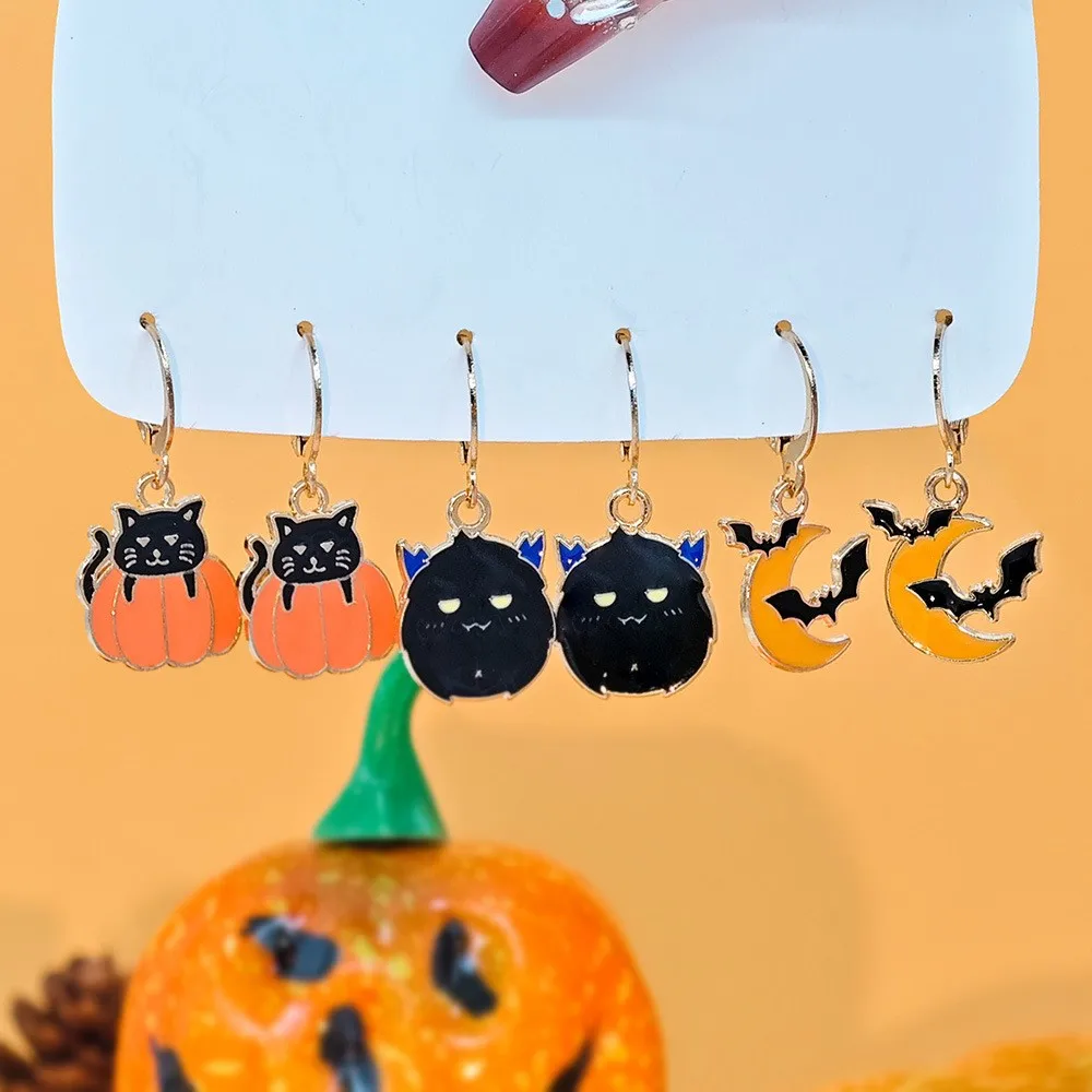 Halloween Themed Black Cat Pumpkin Ghost Earrings for Women Cute Cartoon Halloween Series Earrings Party Jewelry Gifts