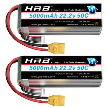 1/2PCS HRB 22.2V 5000mah Lipo Battery 6S Lipo Drone Battery 50C XT90 EC5 Connector for RC Quadcopter Helicopter RC Car Monster 1