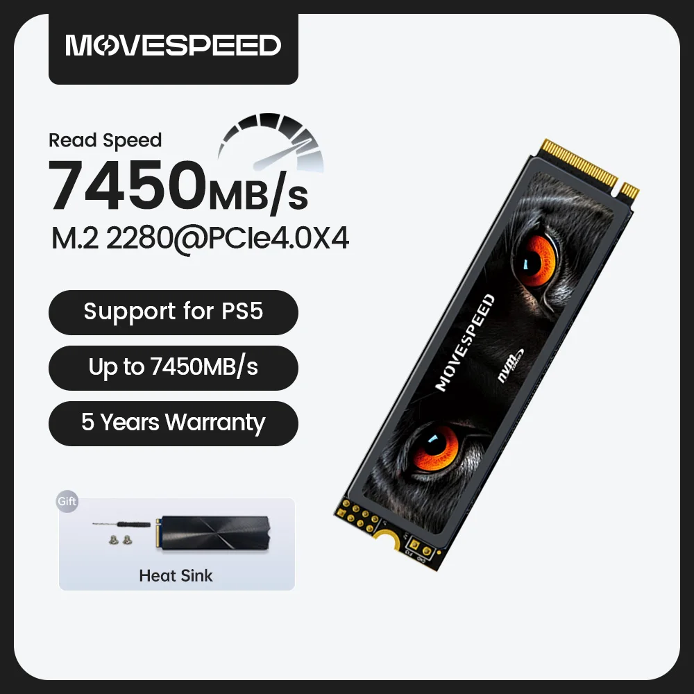 MOVESPEED 7450MB/s SSD Nvme M2 4TB 2TB 1TB Internal Solid State Drive M.2 2280 PCIe4.0 Hard Disk for PS5 PC Diy Gaming Computer