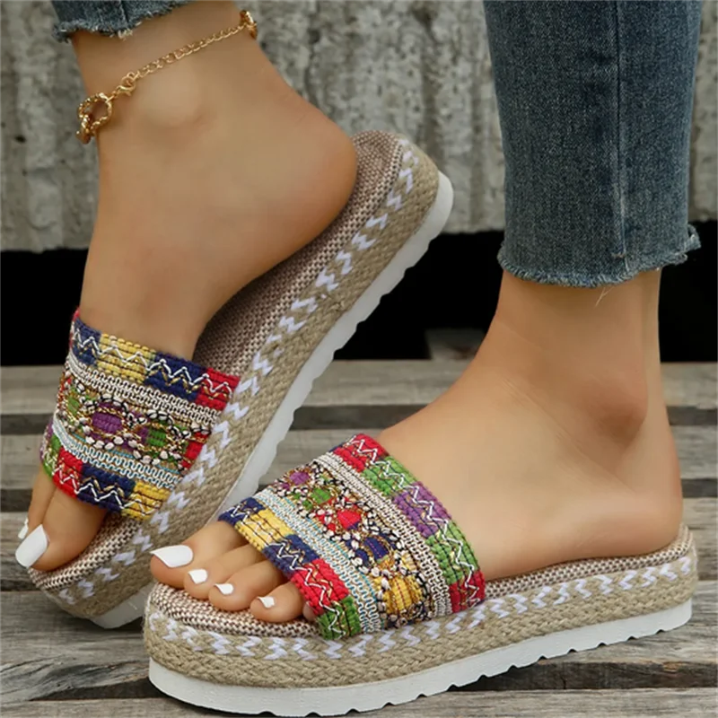 

Weave Women's Slippers Platform Summer Shoes for Women 2023 New Beach Casual Heeled Sandals Bohemian Handmade Ladies Espadrilles