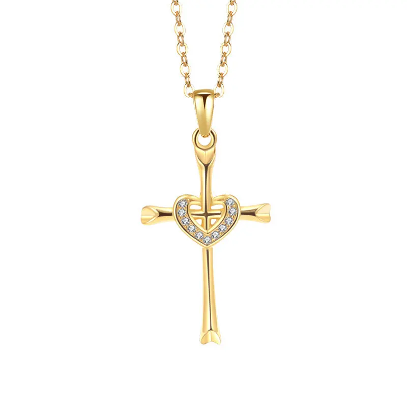 925 Sterling Silver Crystal Love Heart Cross Pendant Necklace for Women Wedding Party Jewelry Gift