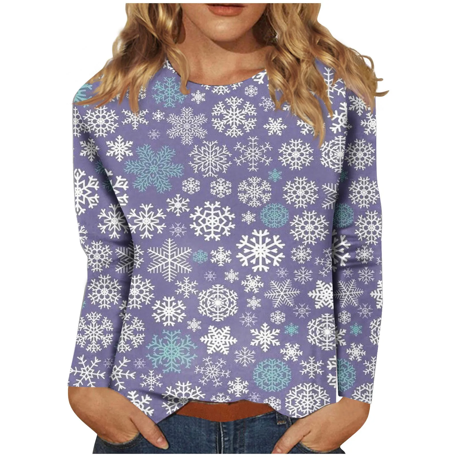 

Осень 2023, элегантные женские Топы с длинным рукавом, яркая Рождественская трендовая футболка, зимний винтажный пуловер с круглым вырезом, футболка