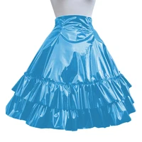 Plus Size High Waist Pleated Long Skirt Fashion PVC Leather Ruffles A-line Skirts Womens Elegant Prom Party Wetlook Maxi Skirt - Image 6