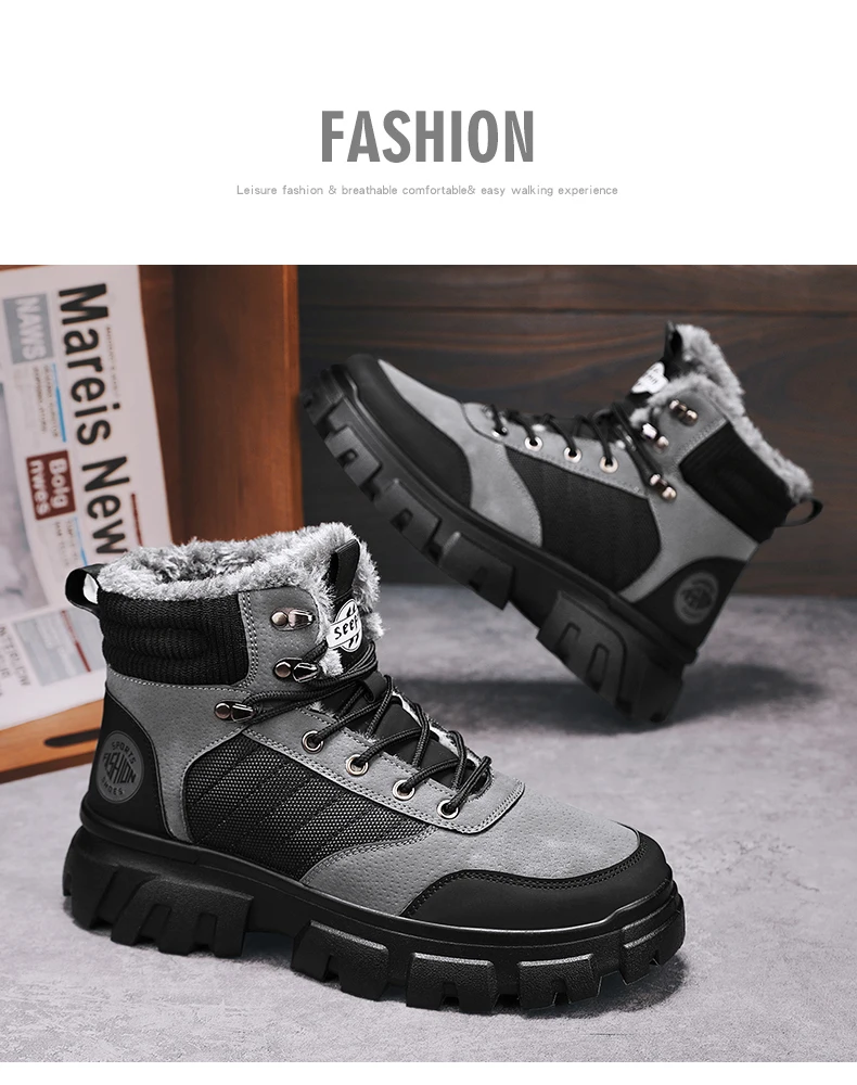 Winter Fur Platform Combat Boots for Men - true deals club