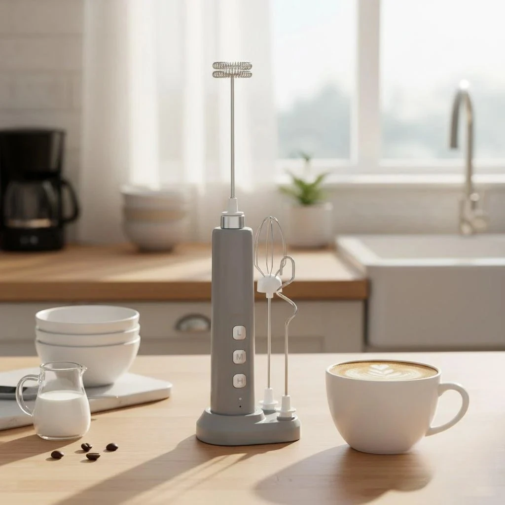 Rechargeable 3-Speed Handheld Milk Frother and Multi-Functional Electric Mixer with Baking Attachments