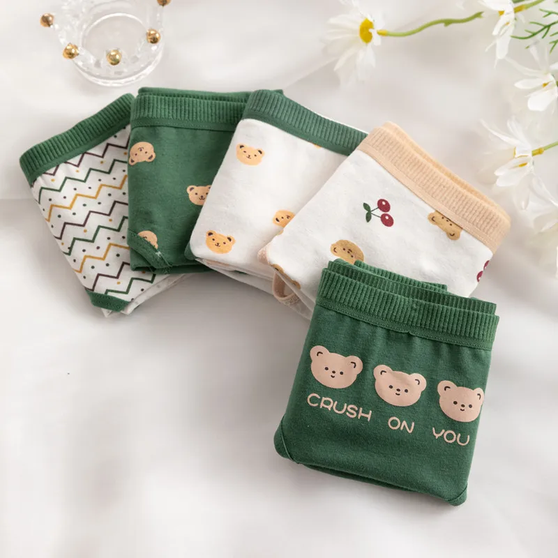 

2022 cute women's cotton underwear Japanese kawaii briefs mid waist seamless cartoon bear panties cotton striped underwear