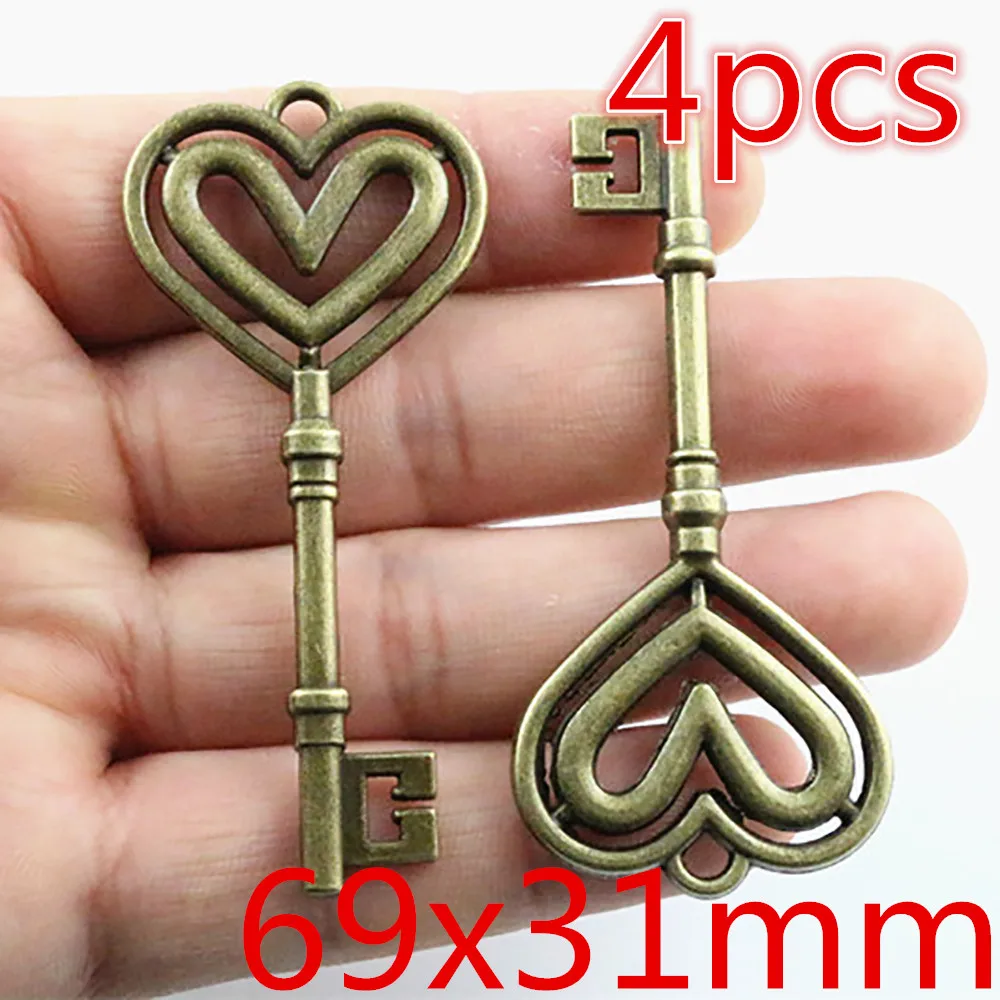 Vintage Bronze and Antique Silver Plated Key Charms