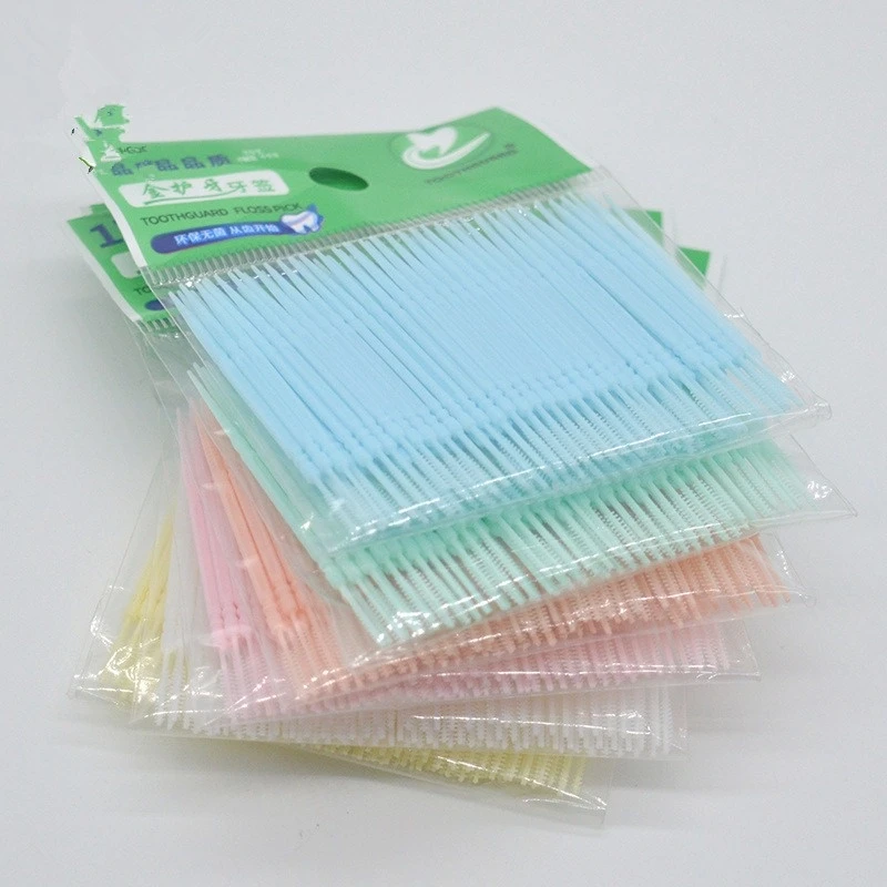 Toothpick Set 100pcs/bag Double-ended Fish Bone Shaped Disposable Plastic Dental Floss Interdental Brush Oral Cleaning