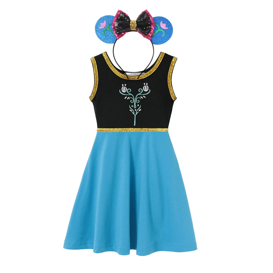 thumbnail image 1 of Vestido con temática de princesa de Disney para niños, disfraz de Frozen, Encanto, Bella, Aurora, fiesta de cumpleaños, vacaciones, informal, Verano, 1 of 5