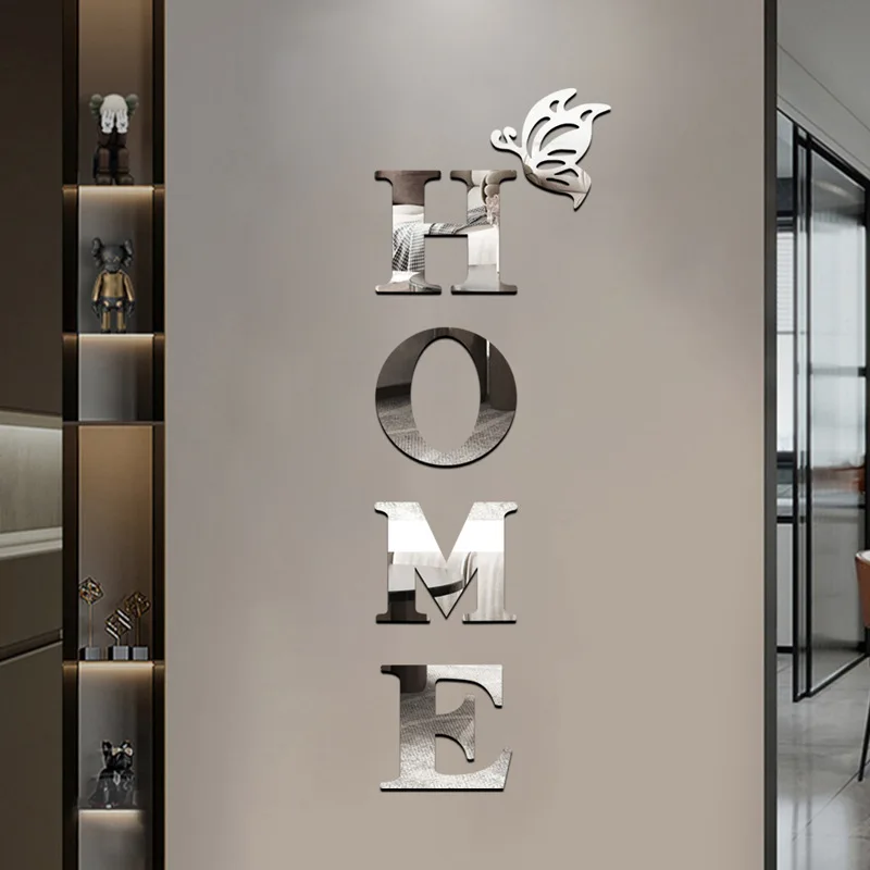Butterfly Home English Letter Wall Stickers Acrylic Self Adhesive Detachable Wall Stickers Home Decoration Mirrors wall sticker acrylic wall sticker