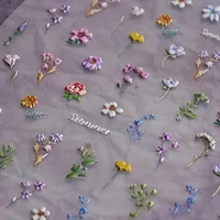 1pc Flower Nail Stickers Summer Floral Leaf Plant 5D Embossed Nail Slider Decals Self-Adhesive Nail Art Supplies Manicure Decor 2