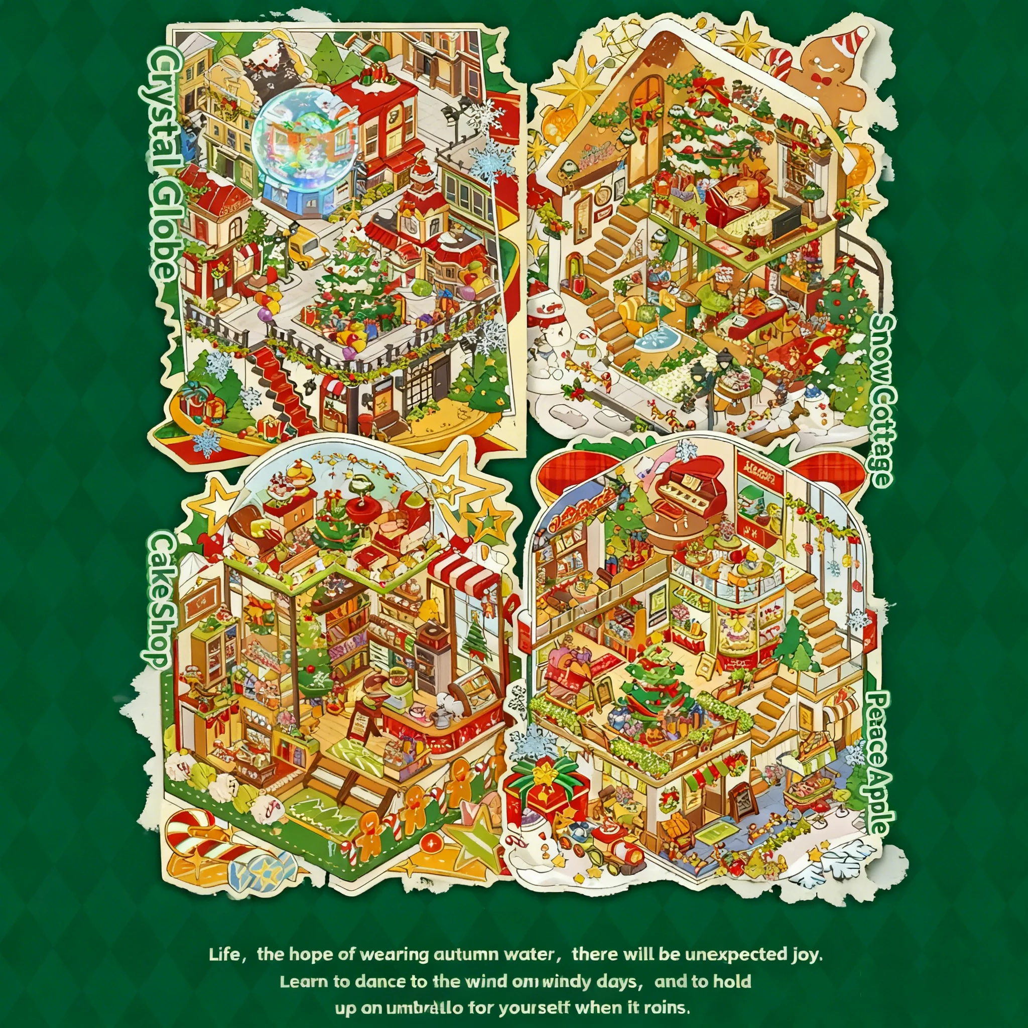 Christmas Miniature Scene 3D Stickers-Easy-Tear Cute Cartoon House Series DIY Craft Stacking 3D Layered Scrapbook Holiday Gift