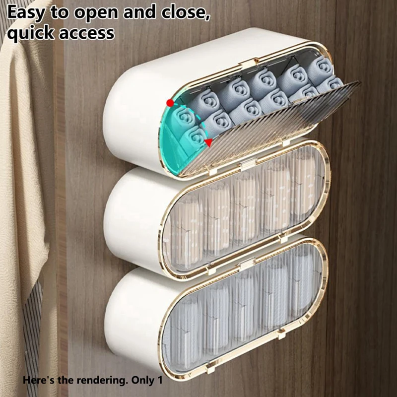 X50A-Underwear Storage Box Socks Briefs Bras Panties Holder Wall Mounted Multi-Grids Movable Baffle Capacity Dustproof 3
