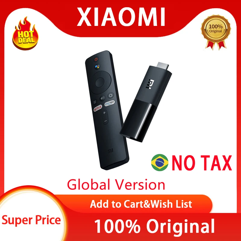 

(BR без налога) Φ Xiaomi Mi TV Stick 2K Android TV 9,0 HDR 1080P 1 Гб + 8 Гб портативный мини-ТВ-ключ Wifi Google Assistant
