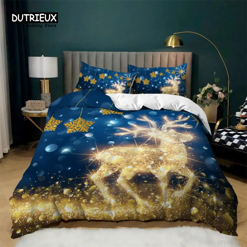 

Christmas Deer Duvet Cover Santa Claus Bedding Set Full Queen For Boys Girls Gifts Microfiber Comforter Cover With Pillowcases