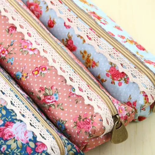 1pcs/lot Vintage Flower Floral For Girls Pen Box School Supplies Pencil Bag For students gifts