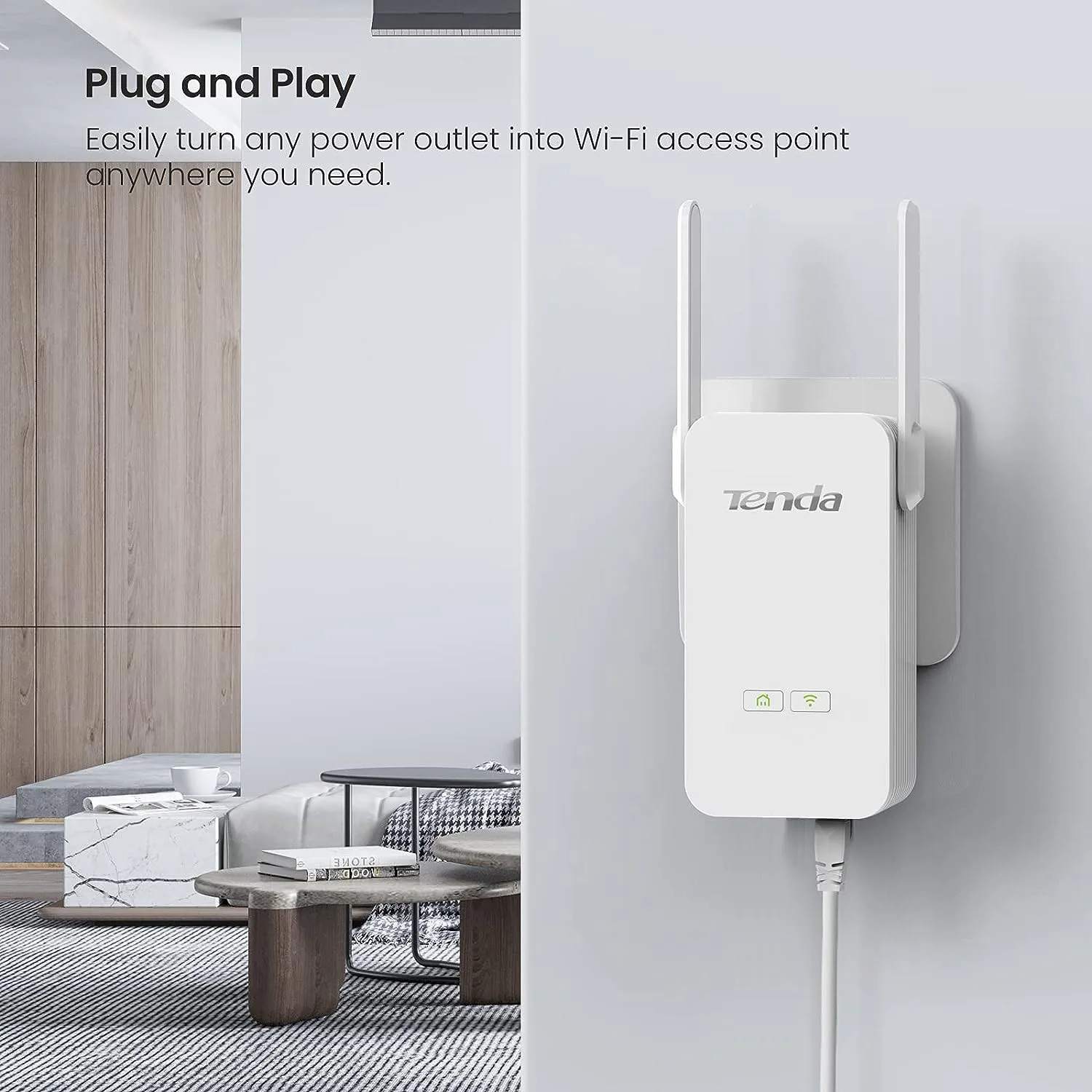 Tenda PH5 AV1000 WiFi Powerline Adapter Kit Gigabit Ports Wi-Fi Power Line Booster Broadband/WiFi Extender