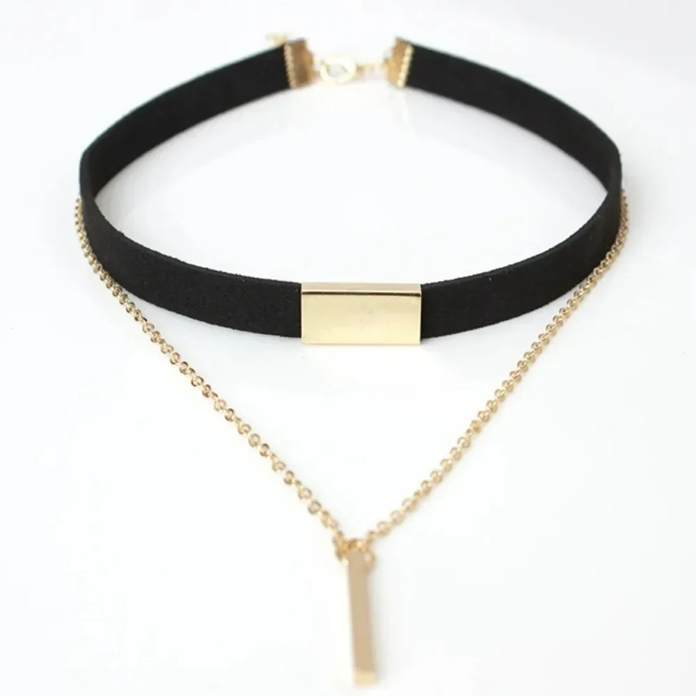 2024 neue Schwarz Samt Halsband Halskette Streifen Seil Kette Bar Quadrat Rohr Chocker Frauen Kragen Mujer Collier Femme Ras Du Cou