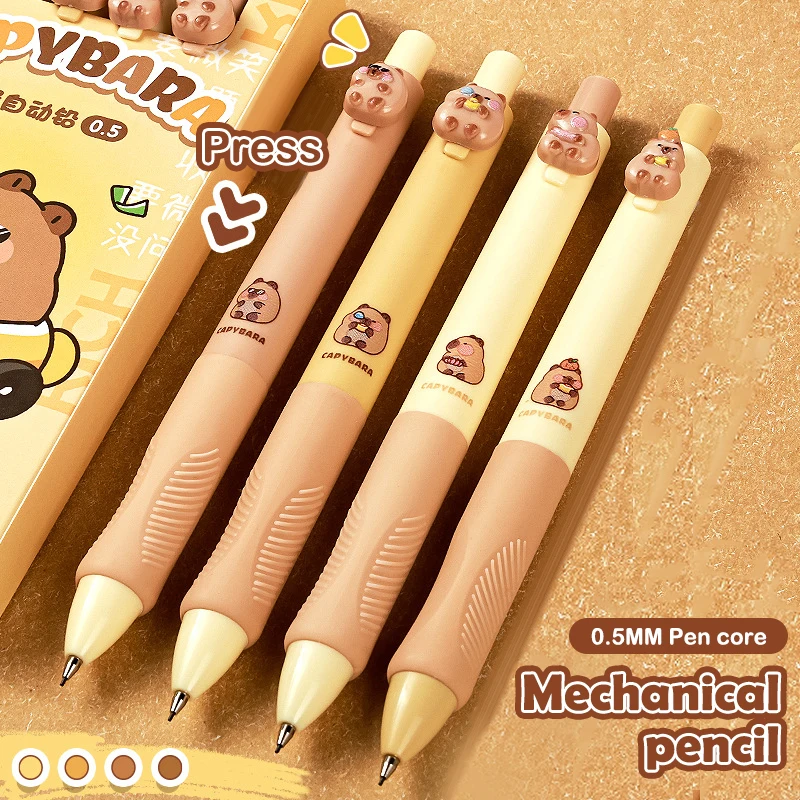 4PCS Cartoon Capybara Panda Pencil 0.5mm Mechanical Pencil Comics Design Drawing Writing Tool Sketch Student Supplies