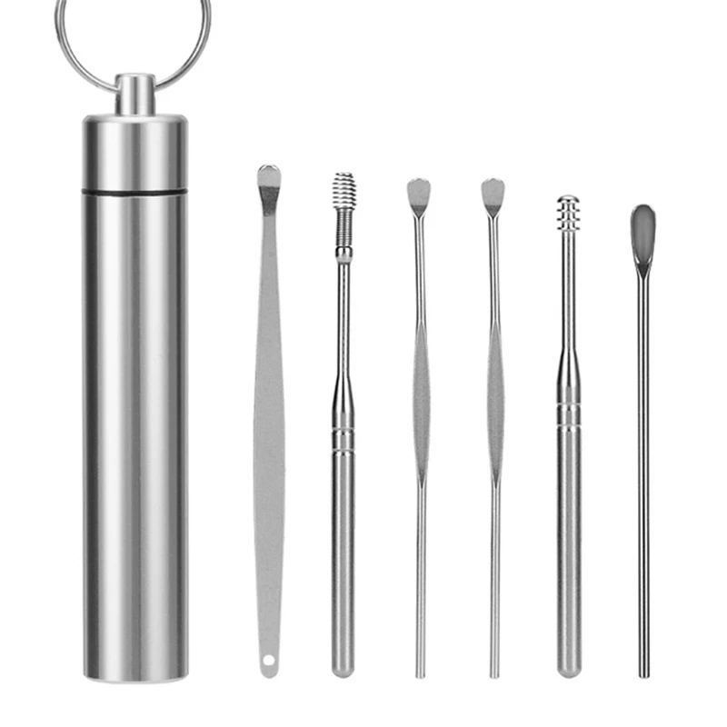 6PcsSetEarWaxPickersStainlessSteelEarpickWaxRemoverCurette