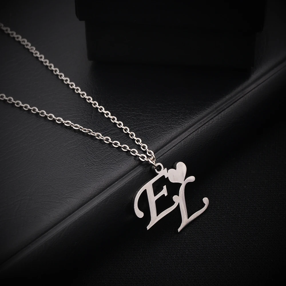 

Custom Initials Combination Love Necklace Pendant Stainless Steel Cutting Personalized Fashion Nameplate Jewelry Girl Mom Gift