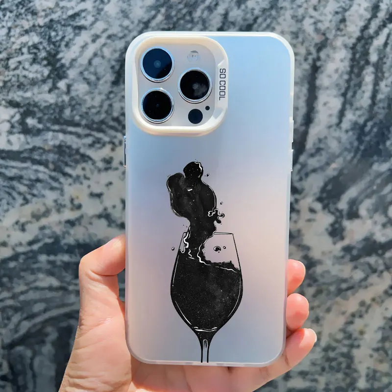 Modische Handyhülle mit Trinkbecher-Linienkunst für Damen, für iPhone 13 12 11 Pro Max Mini 17 15 14 16 Pro Max Plus, stoßfeste Laser-Cover – Detail 5