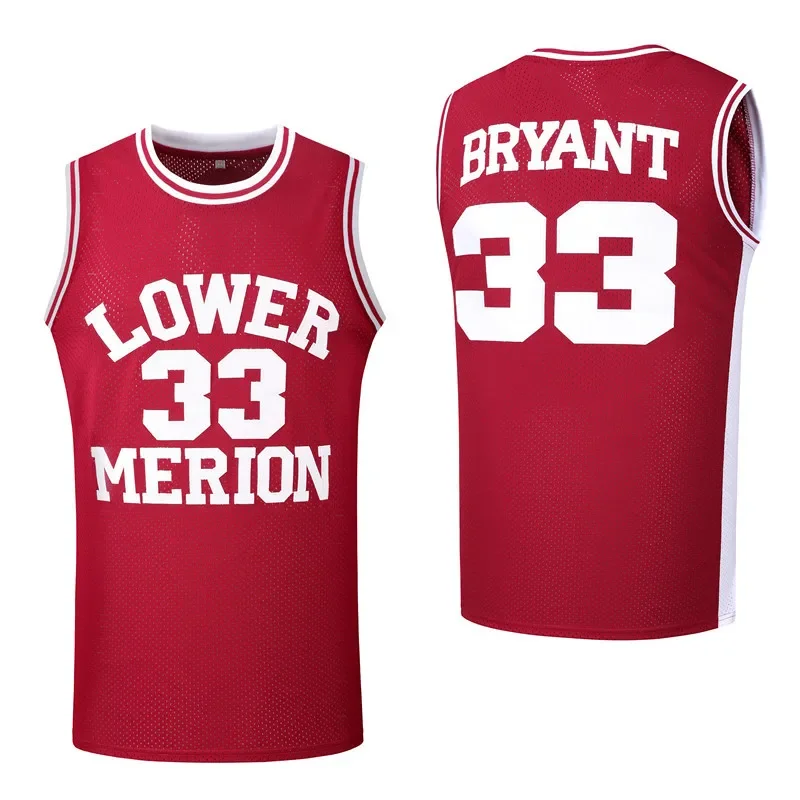 High School Edition Kobe University 33# Embroidered Basketball Jersey Red White Retro Basketball Uniforms Sportswear