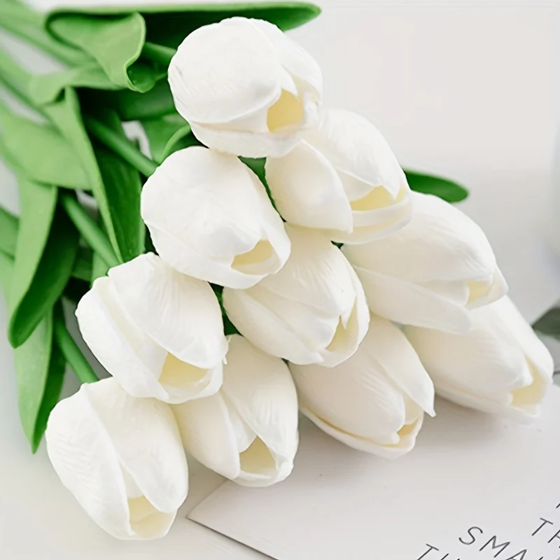 10pcs Premium Artificial Flowers, Real Touch Tulips Bouquet, Artificial Flowers For Wedding Room Home Hotel Party Event