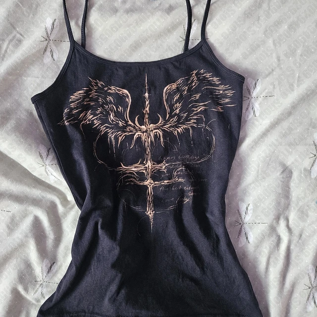 Goth années 2000 Streetwear Cami Y2k Crop Tops Vêtements Vintage Esthétique Étoile Imprimé Mince Bébé Tee Été Harajuku Sans Manches Emo Filles 1