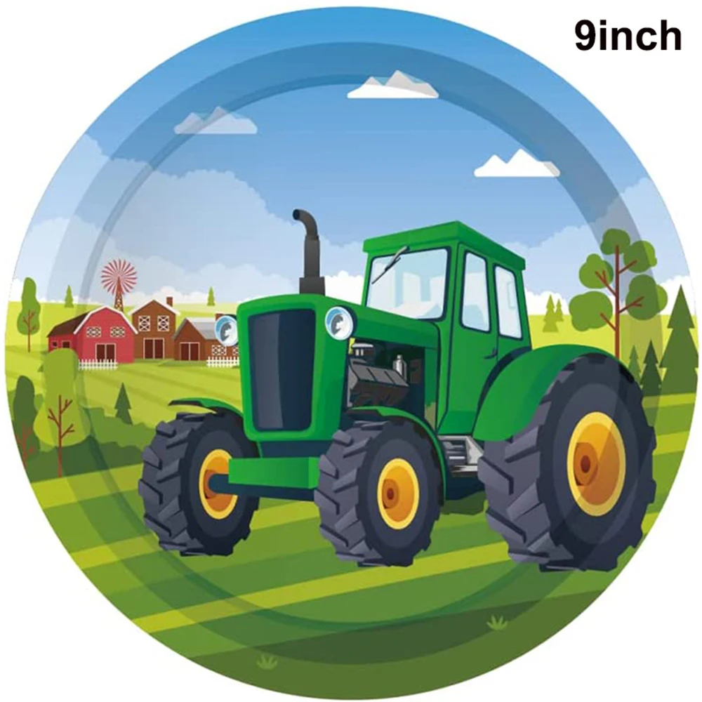 Farm Tractor Party Decor Set - Tableware, Napkins, Tablecloth, Banner, Balloons & Cake Topper