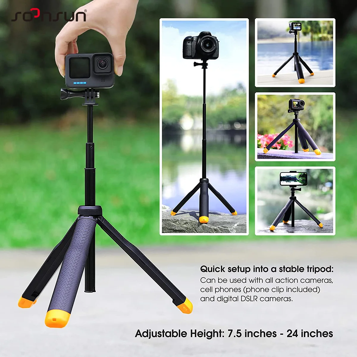 UURIG-Trépied Selfie Stick pour GoPro, 12, 11, Insta360, Action