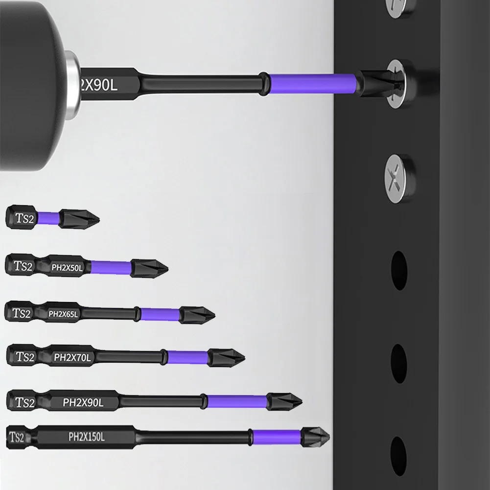 10/20 Stück PH2 Kreuzschraubendreher-Set, magnetischer Chargenkopf, Schlagbohrer, legierter Stahl, rutschfester Kreuzschraubendreher, 25/50/65/70/90 mm – Detail 4