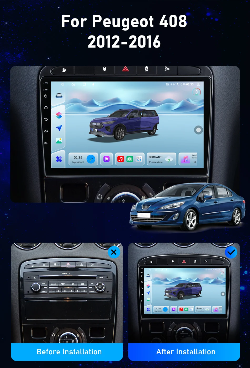 Srnubi Android 14 Autoradio für Peugeot 308 308SW 2007-2015 408 2012-2020 2Din Multimedia-Videoplayer FM AM GPS Stereo-Headunit – Detail 3