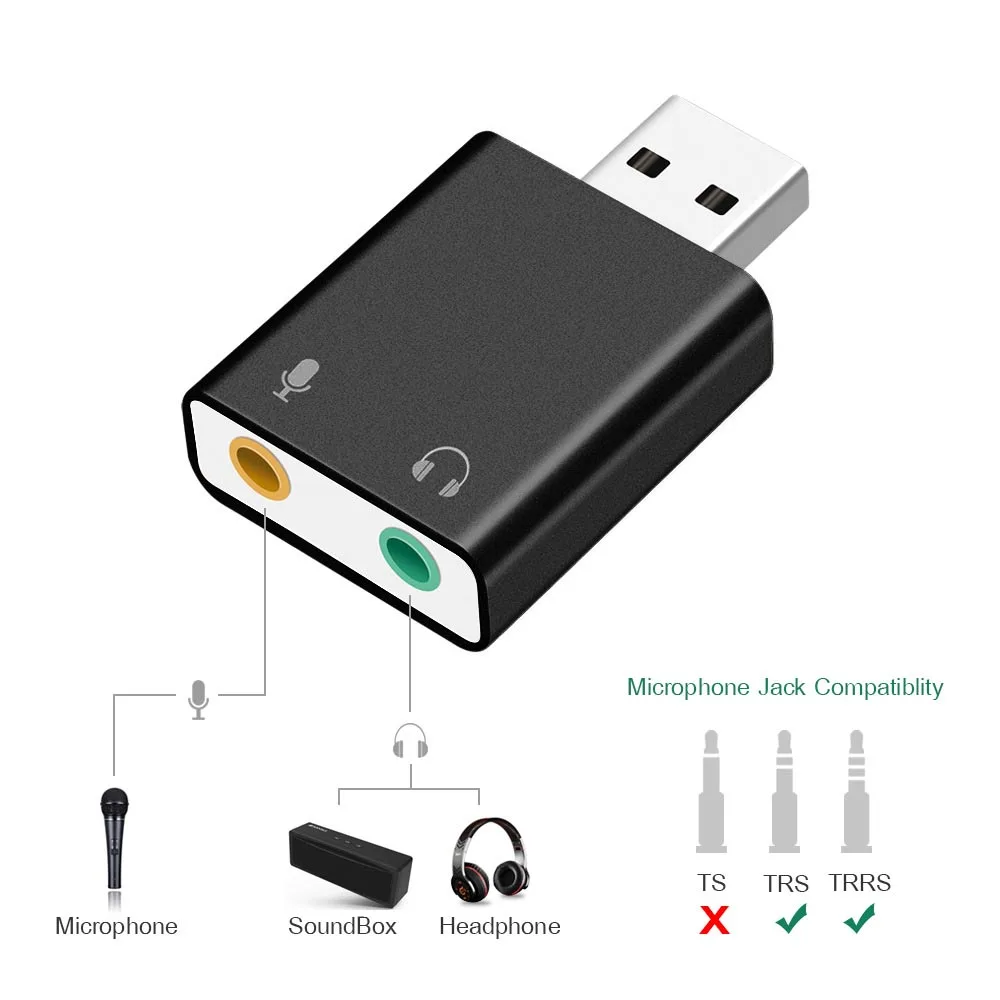 Audio Adapter Virtual 7.1 Ch Microphone Sound Adapter External USB Audio Card USB To Jack 3.5mm Converter Headphone Adapter