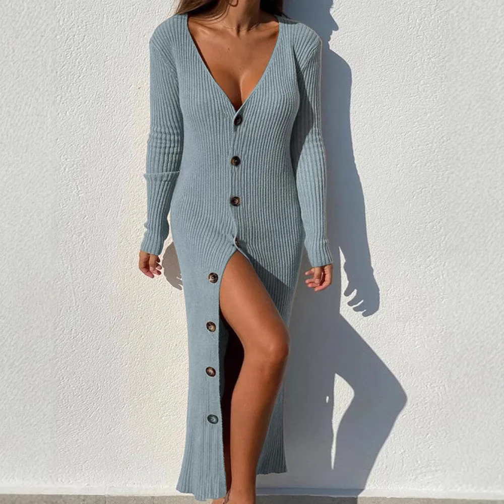 Fashionable Lady Base Knitted Dress Women Autumn Slim Fit Slimming Hip Knitwear Maxi Dress main image 1